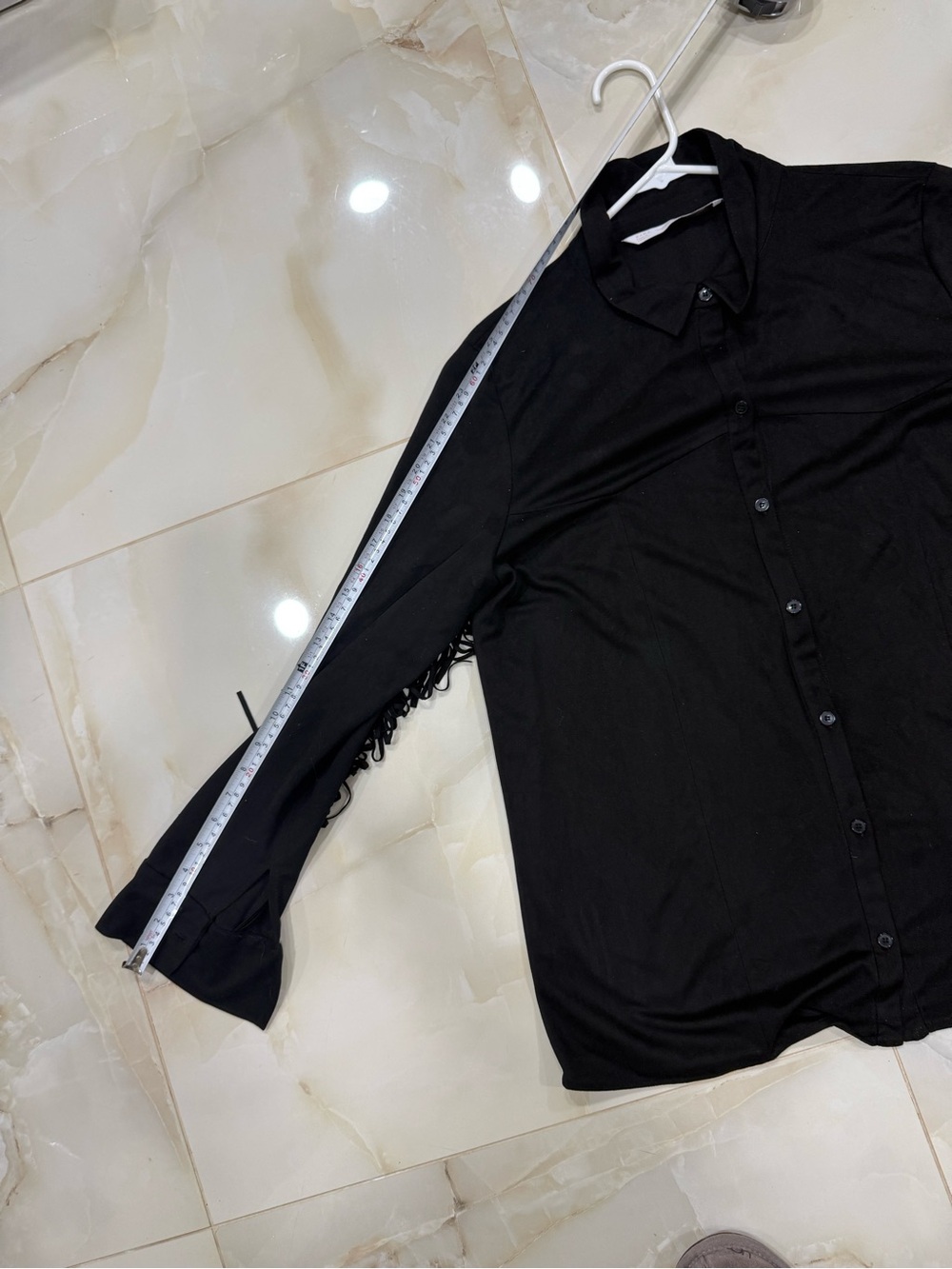 Zara Black Blouse with Fringe Sleeve Detail - Picture 7 of 10